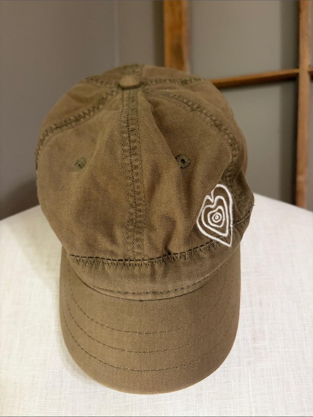 Life is good Kids Olive Brown Baseball Cap with Heart Embroidery
